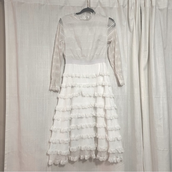ChicWish Elegant White Ruffled Lace Midi Dress - Picture 1 of 6